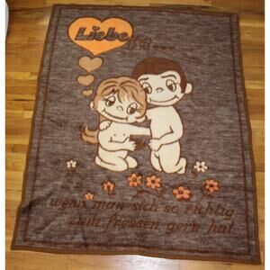 VTG 70s Rare German Kim Casali Fuzzy Love is (Liebe ist) Throw Blanket 56”x70”